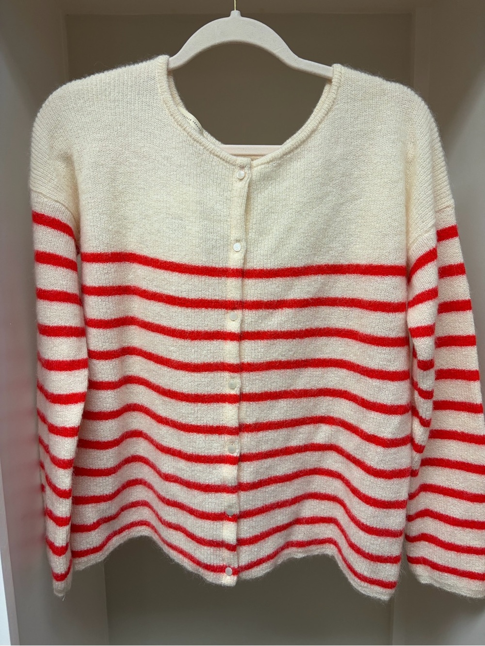 Sezane Gaspard Cream and Red Striped Cardigan